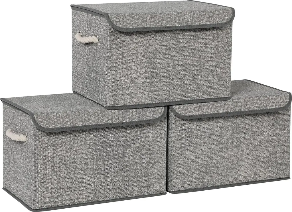 Rangement dressing lot de 3 boîtes en tissu pour vêtements et accessoires gris