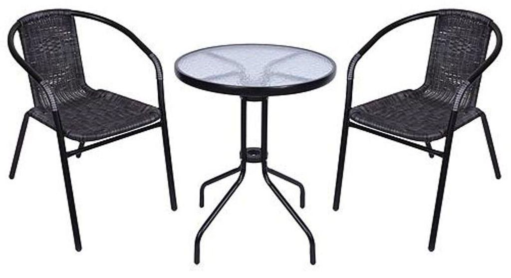 Balkon-Set ALESIA, Schwarz/Anthrazit, Tisch 70x60 cm, 2x Produktbild 