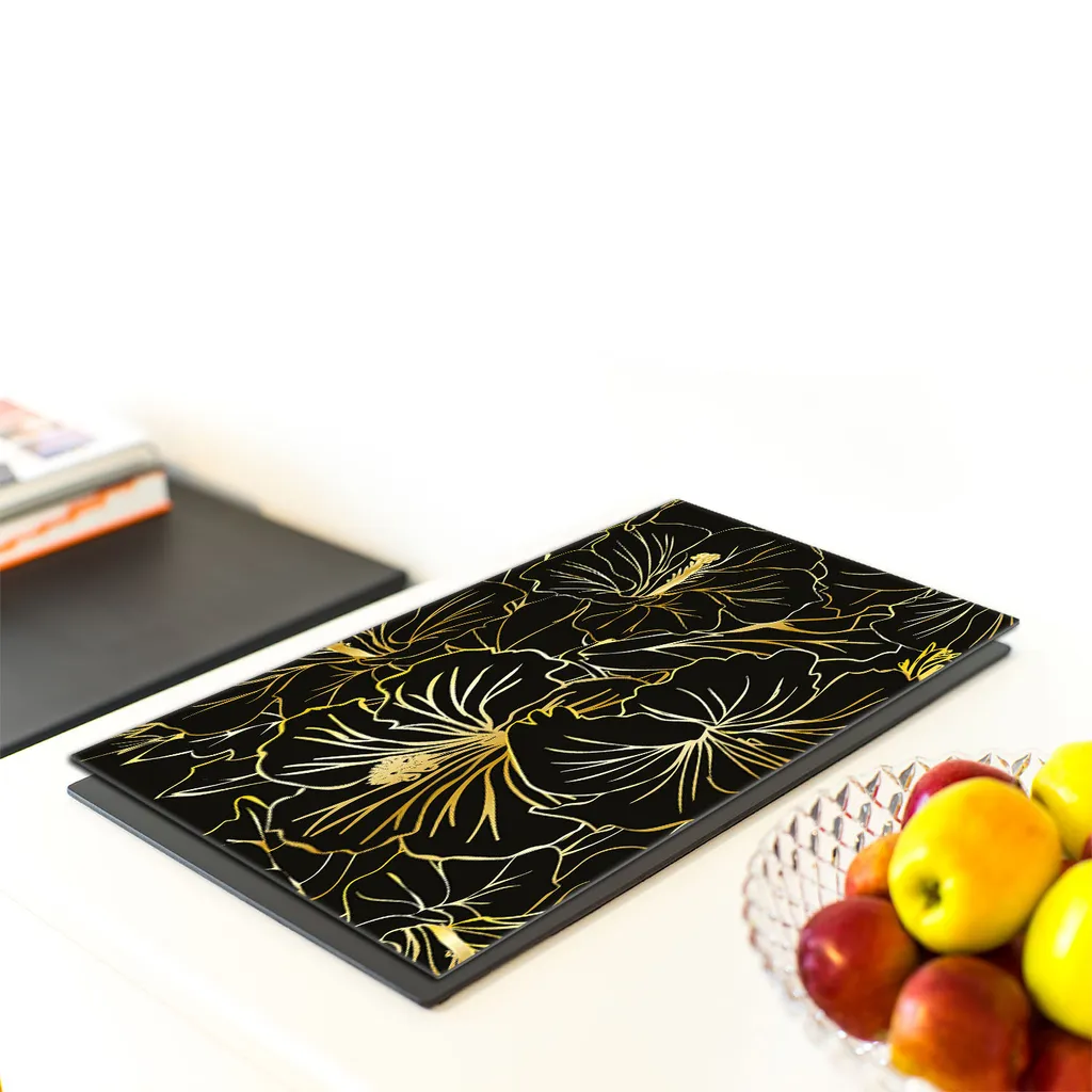 TMK ArtDeko Piastra di copertura per piano cottura in vetroceramica 45 x 52 cm 2 pezzi induzione universale per piani cottura protezione antispruzzo tagliere in vetro temperato, Cuore