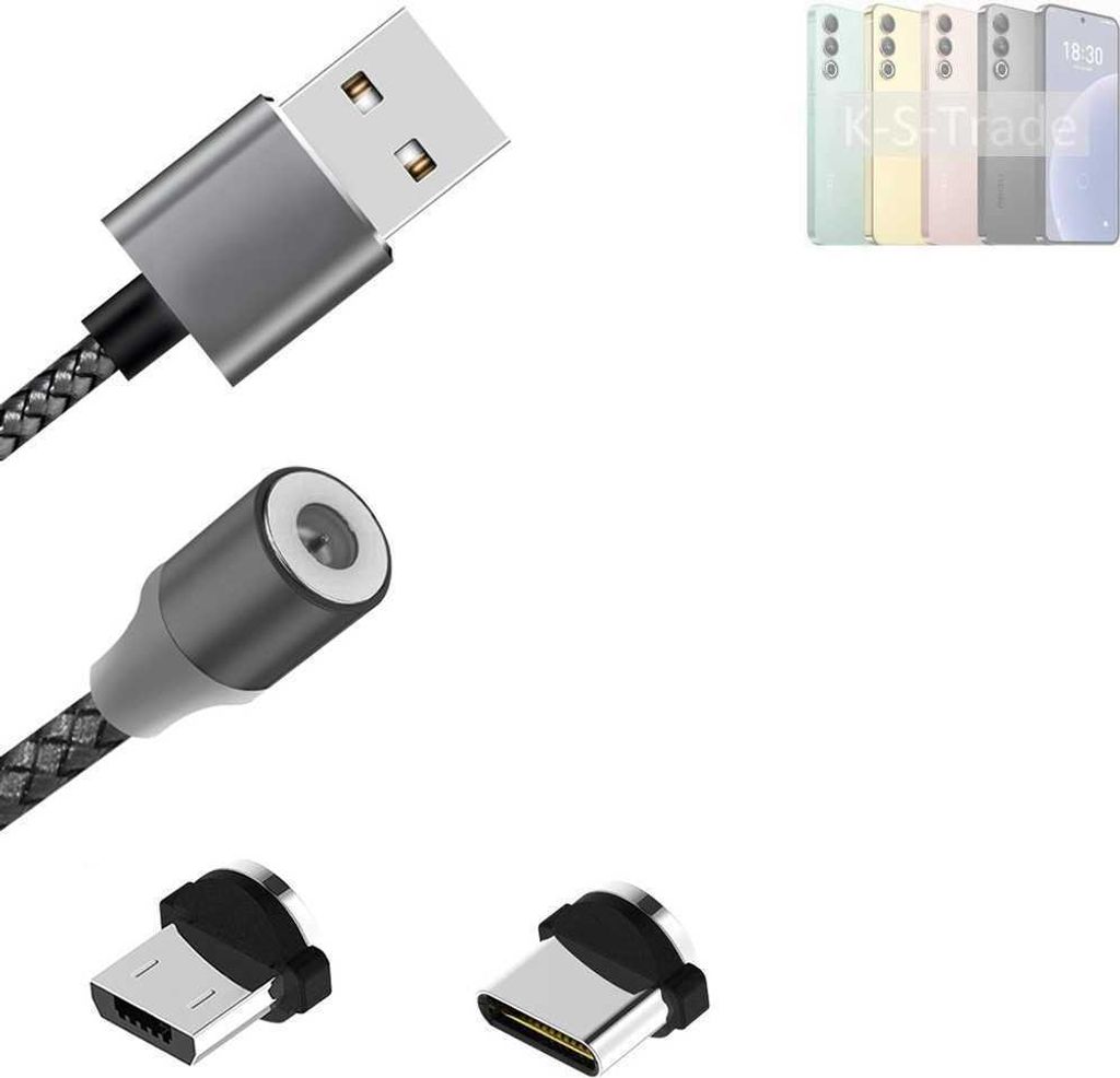 K-S-Trade Hochwertiges Magnet-Lade-kabel Sync-Kabel Daten-Kabel für Meizu 21 mit USB-Typ-C-Anschluss und Micro-USB-Anschluss 2A bis zu 480mbps