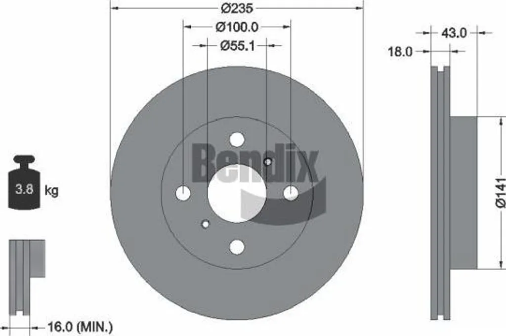 Disque de frein avant ventilé Bendix BDS1102 compatible Toyota Yaris 1.3