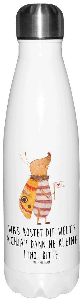 Mr. & Mrs. Panda Sportflasche Nachtfalter Fähnchen - Weiß - Geschenk, Trinkflasche, Lustige Sprüche, Thermos, Edelstahlflasche, Süß, Wasserfla...