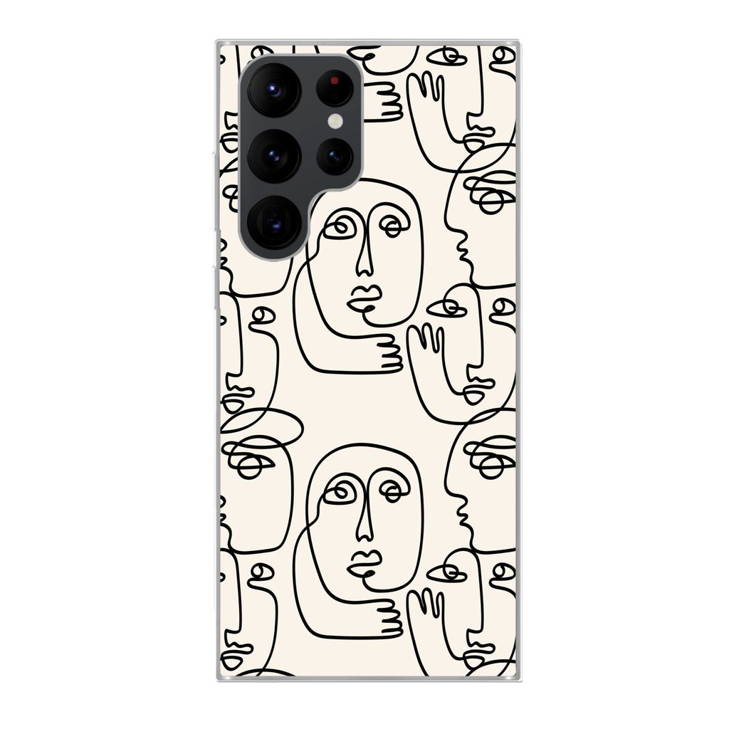 MuchoWow Handyhülle Schutzhülle Hülle für Samsung Galaxy S22 Ultra Gesicht - Muster - Strichzeichnung Silikon Softcase Handy Hülle - Abbildung