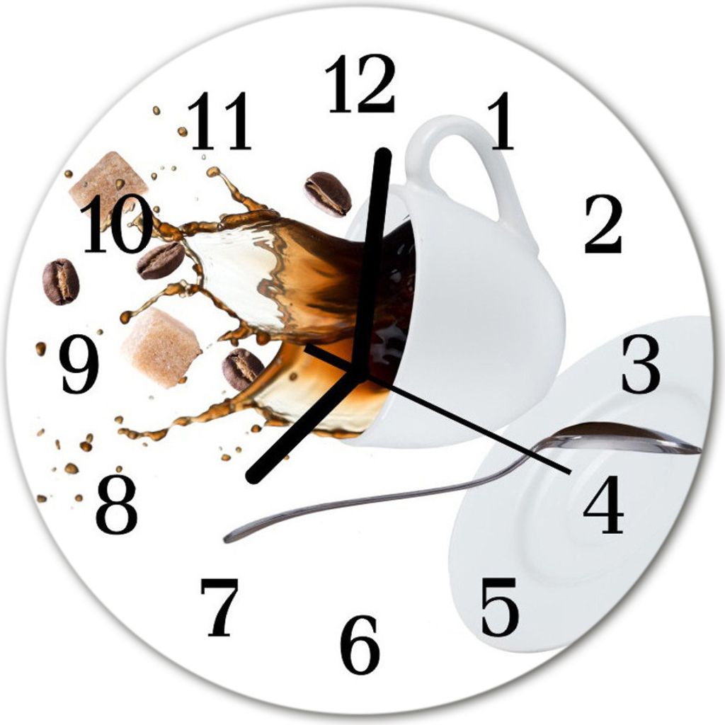 Glasuhr Wanduhr Küchenuhr Echt-Glas 30fi cm Tasse weiß Produktbild 