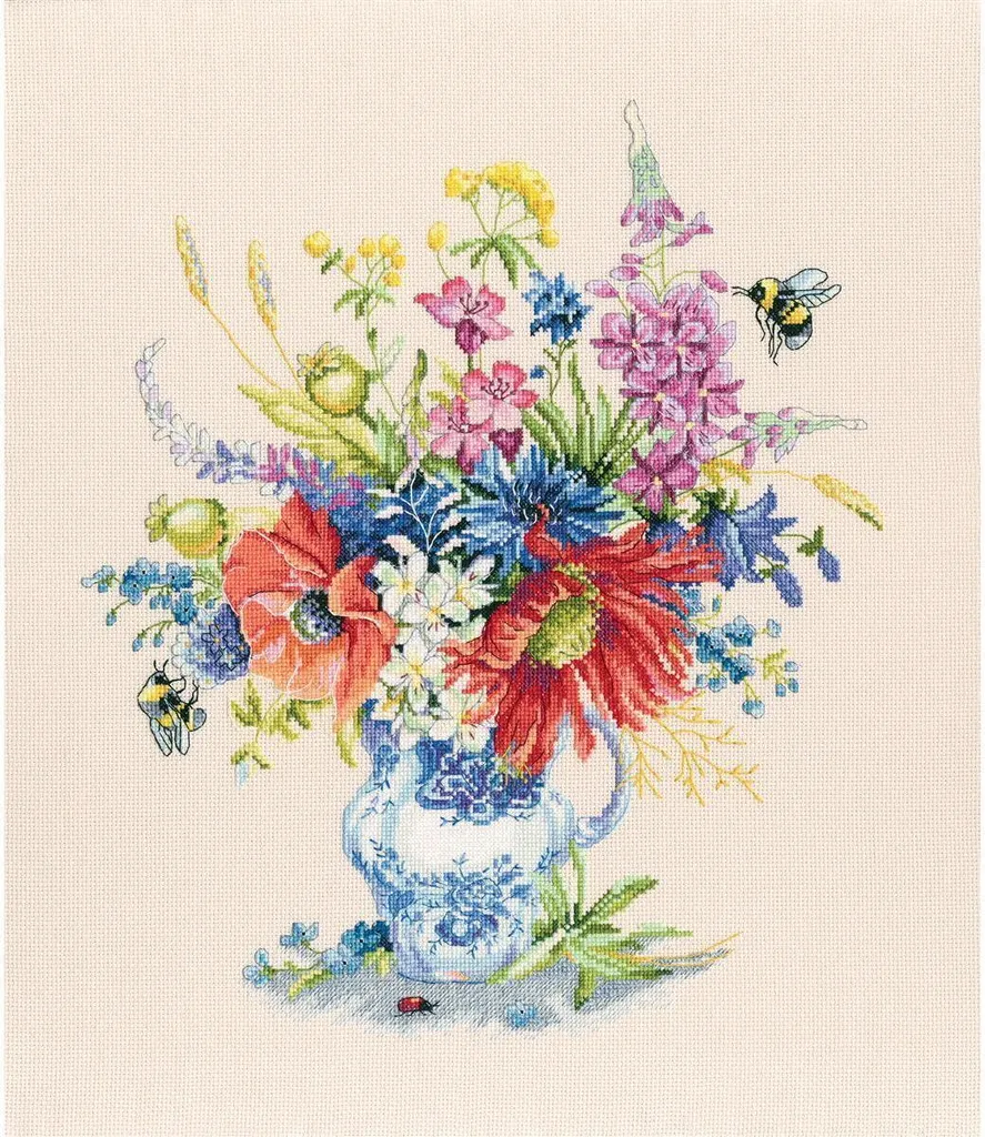 Point de croix Fleurs d'été RTO M627 - Tableau floral DIY 34,5x37,5 cm
