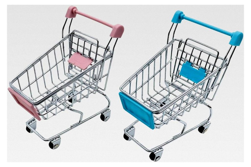 2 Stück Mini-Einkaufswagen, Mikro-Einkaufswagen, kleiner Trolley, Einkaufskorb für Schreibtisch-Dekoration, Make-up-Ständer, Aufbewahrung (blau ...