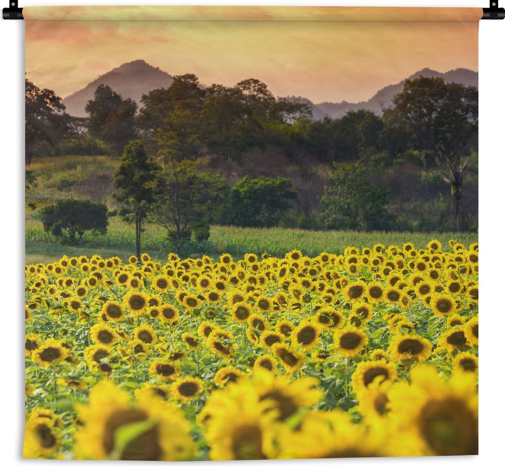 MuchoWow Wandteppich Wandbehang Sonnenblume - Natur - Berg 90x90 cm Tapisserie Dekoration Wandtuch - Wandaufhänger