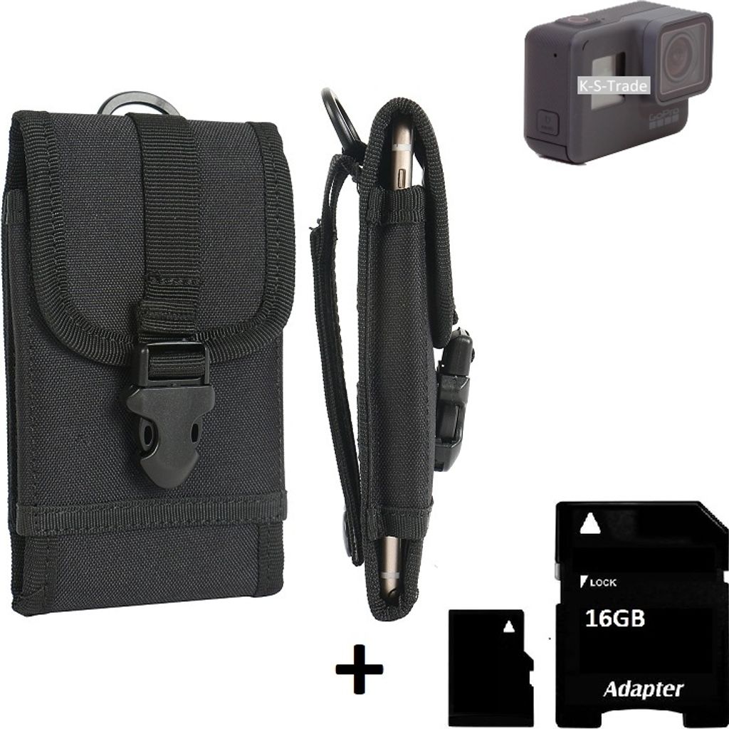 K-S-Trade Kameratasche Gürteltasche kompatibel mit GoPro Hero 5 Black Outdoor Gürtel Tasche für Kompaktkamera + 16GB Speicherkarte Holster