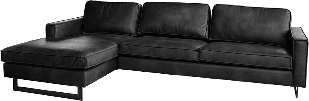 KAWOLA Ecksofa VILNIUS 3-Sitzer mit Longchair links Lederfaserstoff schwarz