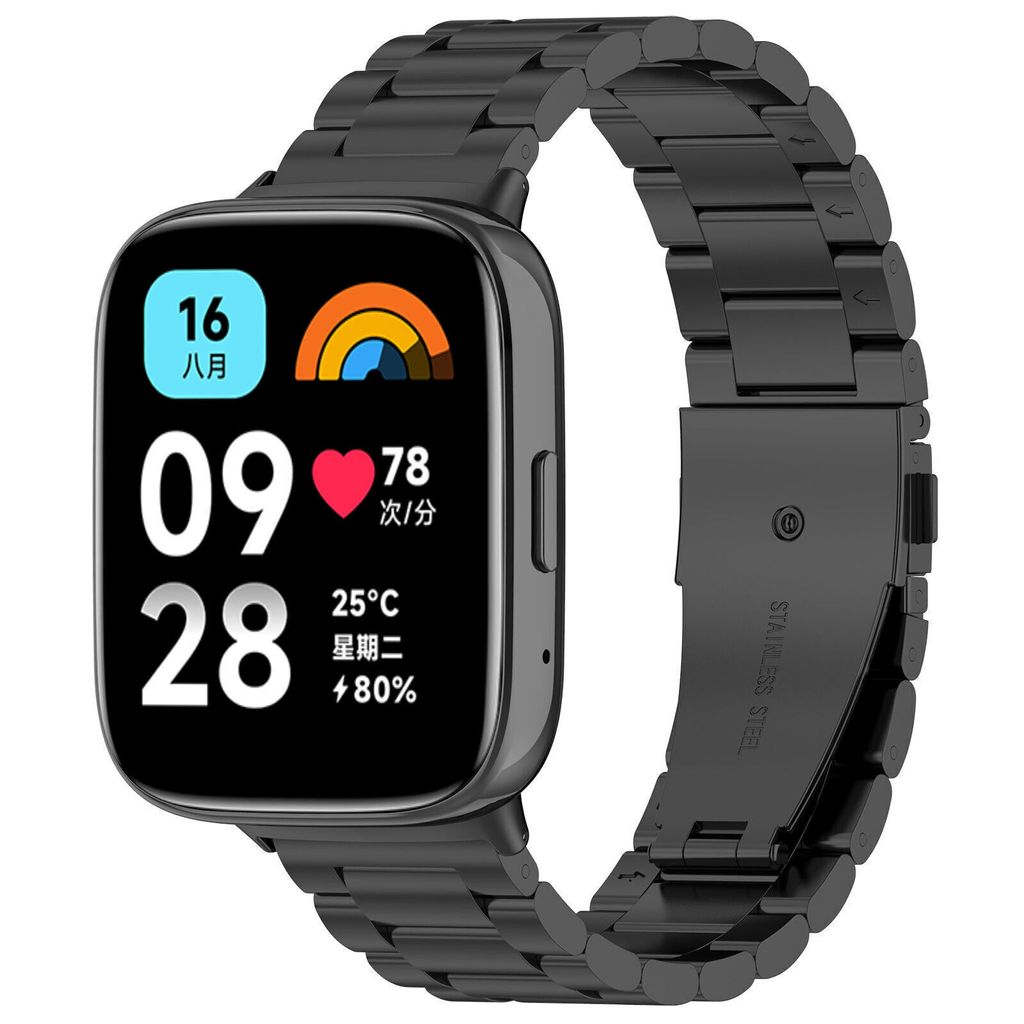 Strap-it Steel Smartwatch-Armband – Klassisches Metallarmband mit Butterfly-Verschluss passend für Xiaomi Redmi Watch 3 Active / Lite – Schwarz