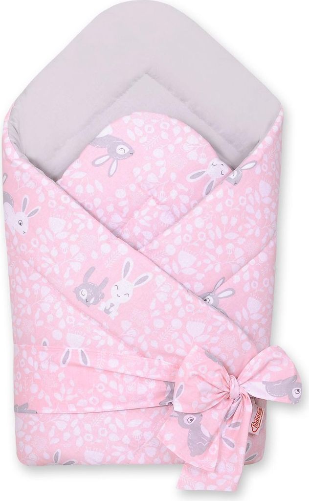 Weiches doppelseitiges Tragetuch für Babys mit Bändern - rosa Häschen