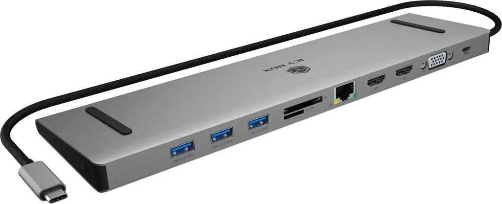 Hub USB-C pour Télétravail Icy Box Connectez Ecran HDMI VGA et Casque