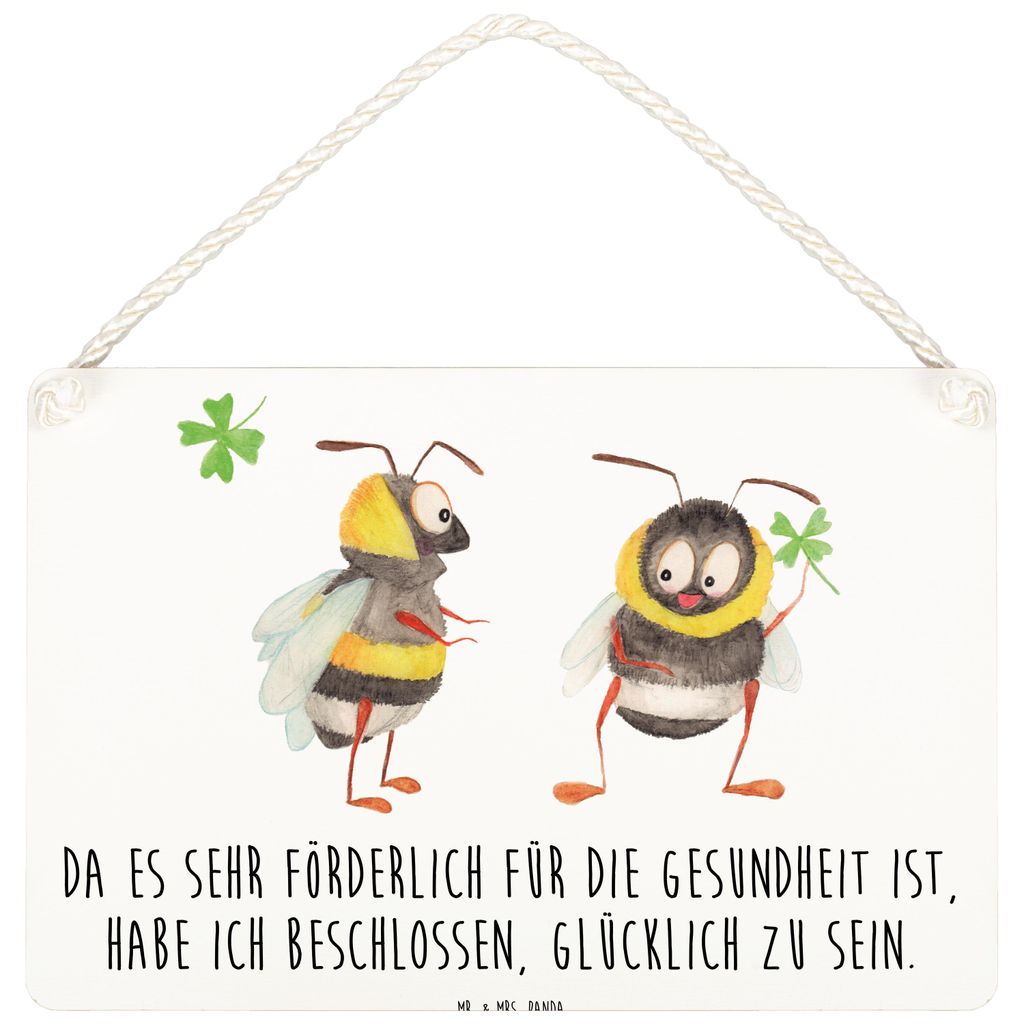 Mr. & Mrs. Panda Holzschild Hummeln Kleeblatt DIN A5 - Weiß - Geschenk, Türschild, wandtafel, glücklich sein, Schild, kleine aufmerksamkeit, Wan...
