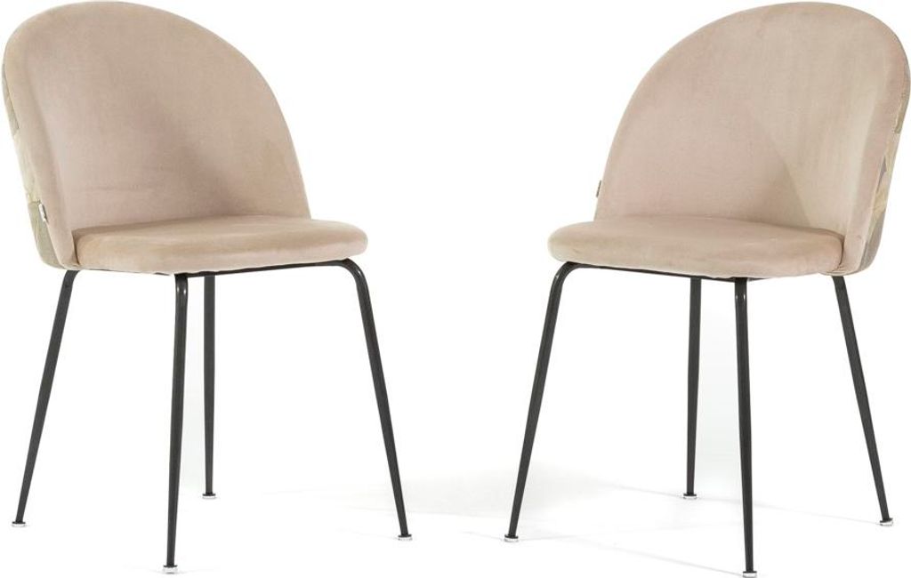 Set 2 gepolsterte Esszimmerstühle aus dekoriertem Samt, Metallbeine, elegantes Design für Küche, Esszimmer, Bar und Restaurants SARA - Creme/Dun...