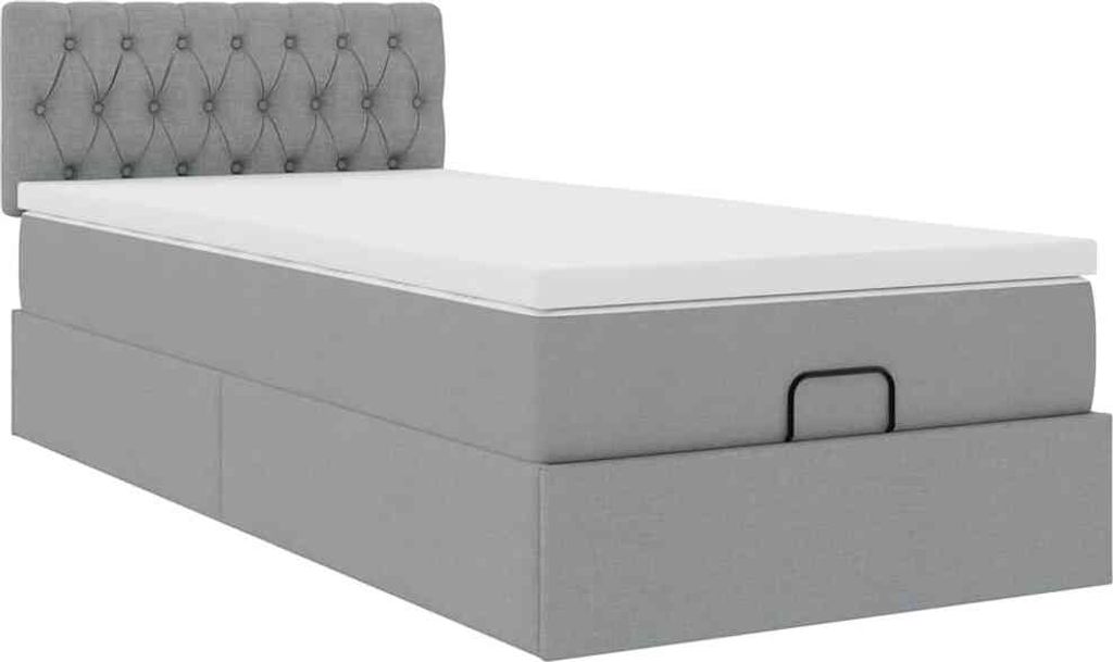 Ottoman-Bett mit Matratze Hellgrau 90x200 cm Stoff