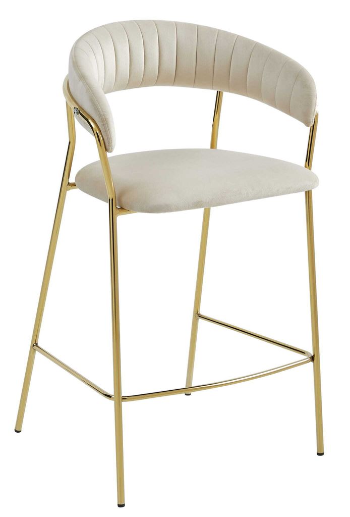 Hocker BADIA - beige Samt / gold Beine x 1