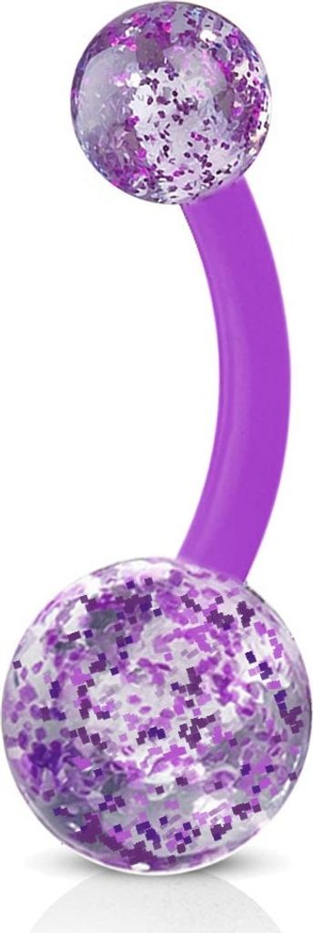 viva-adorno Bauchnabel Piercing Banane Barbell flexibel Kunststoff Glitzer Kugeln Acryl Z319, lila