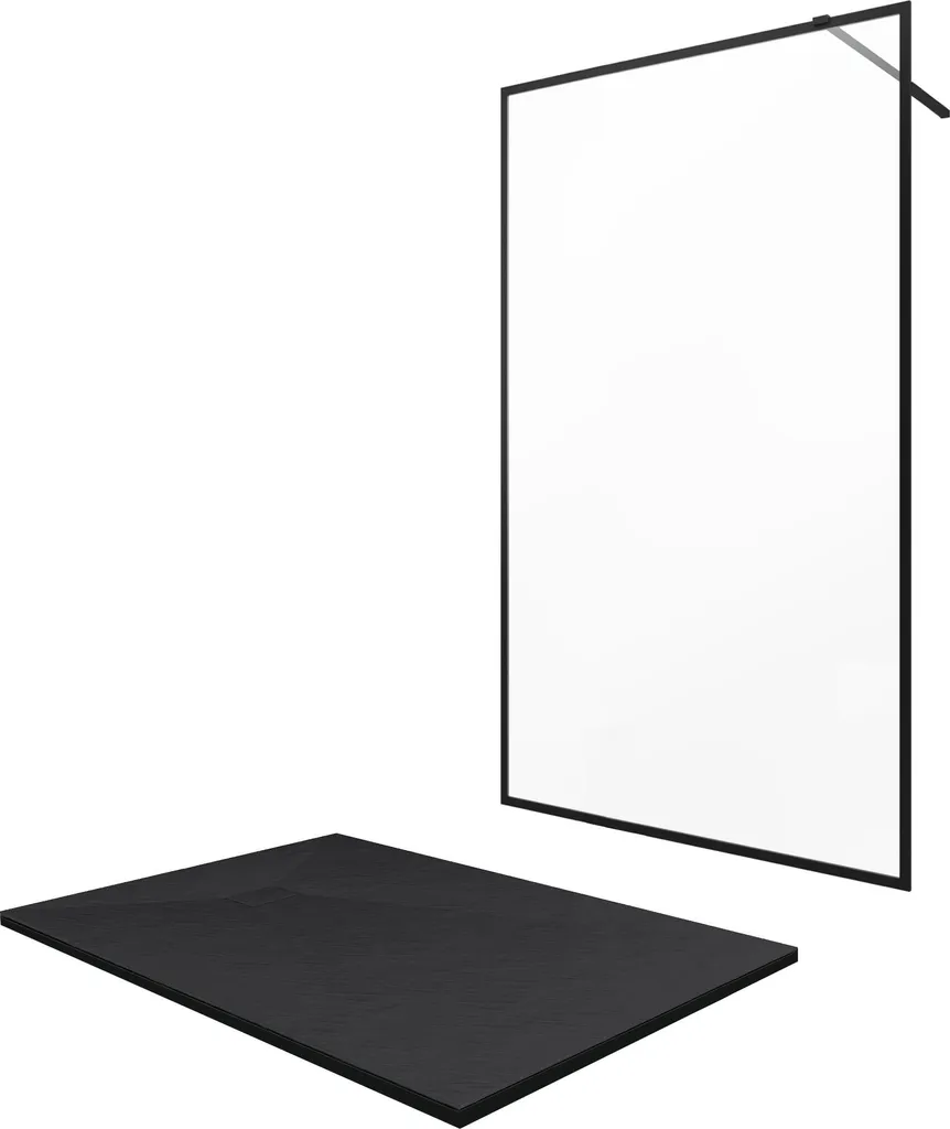 Paroi de douche 120cm design industriel cadre noir mat avec receveur