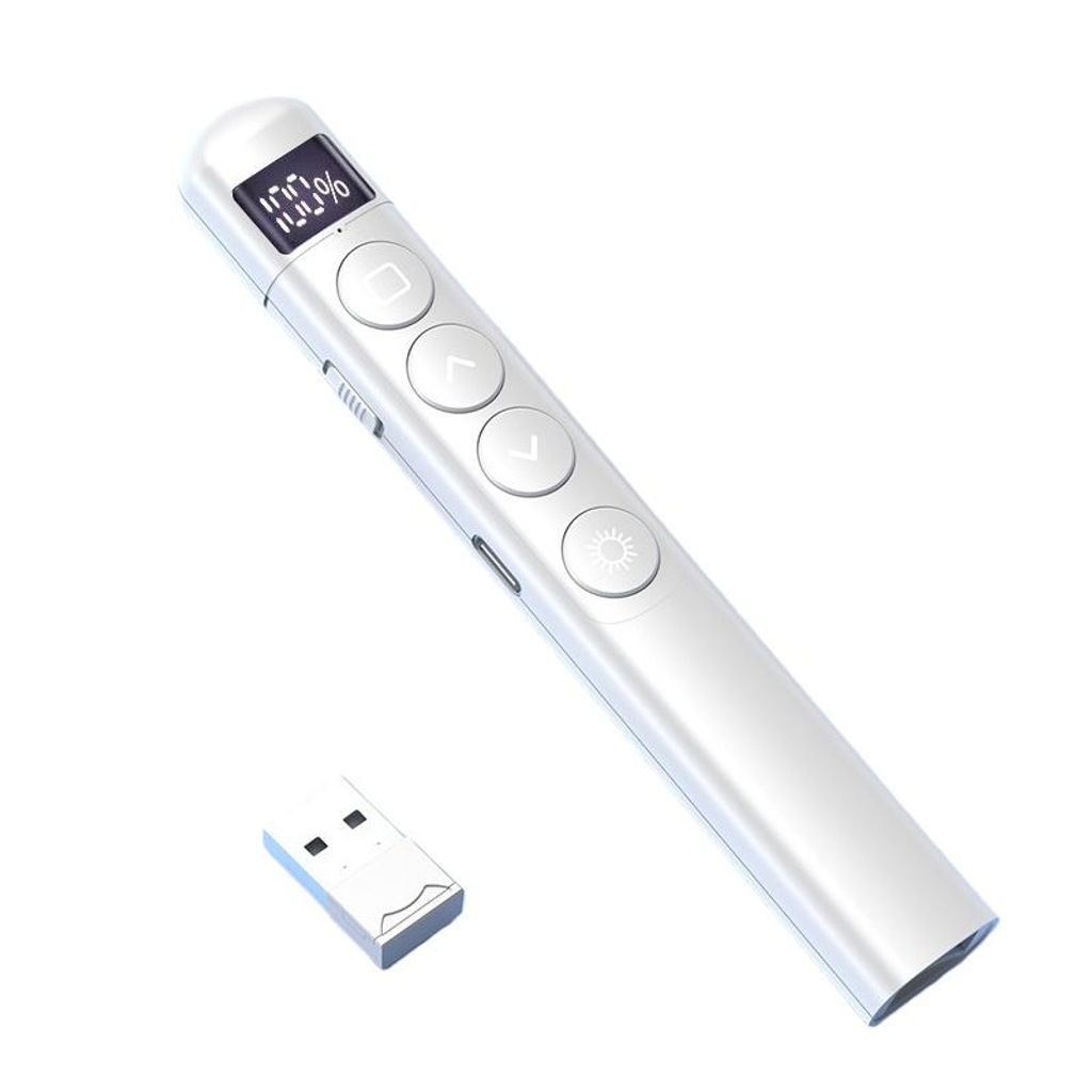 ZELURXX Präsentations-Fernbedienung, Plug-and-Play, USB-C, 100m kabellose Reichweite, kompatibel mit Windows, Mac OS und Android, Weiß