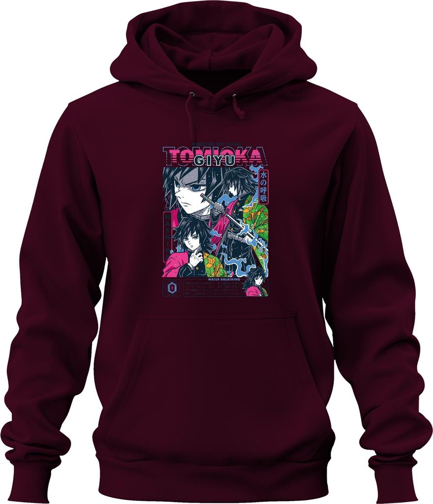 Giyu Tomioka Kimetsu no Yaiba Water Breathing Schwert Hashira Uni Hoodie Kapuzenpullover, Burgundy, S