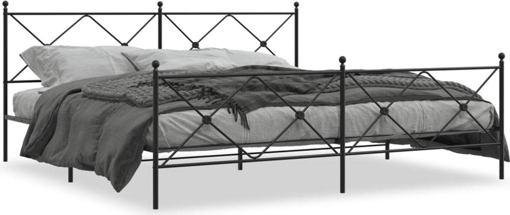 vidaXL Bettgestell mit Kopf- und Fußteil Metall Schwarz 193x203 cm