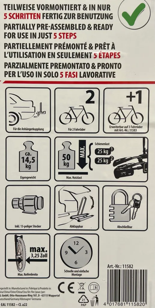 Porte-Vélos Attelage Basculant Eufab Crow Plus : Solution Coffre Libre - 14