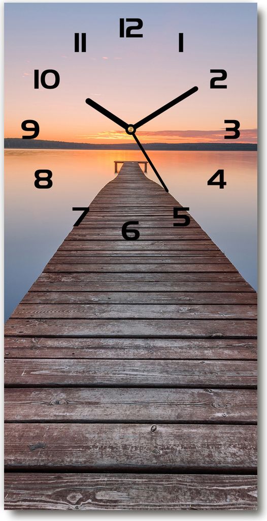 Wanduhr aus Glas – 30x60 cm - Glasbild - Glasuhr - Gehärtetes Glas -Hölzerner Pier