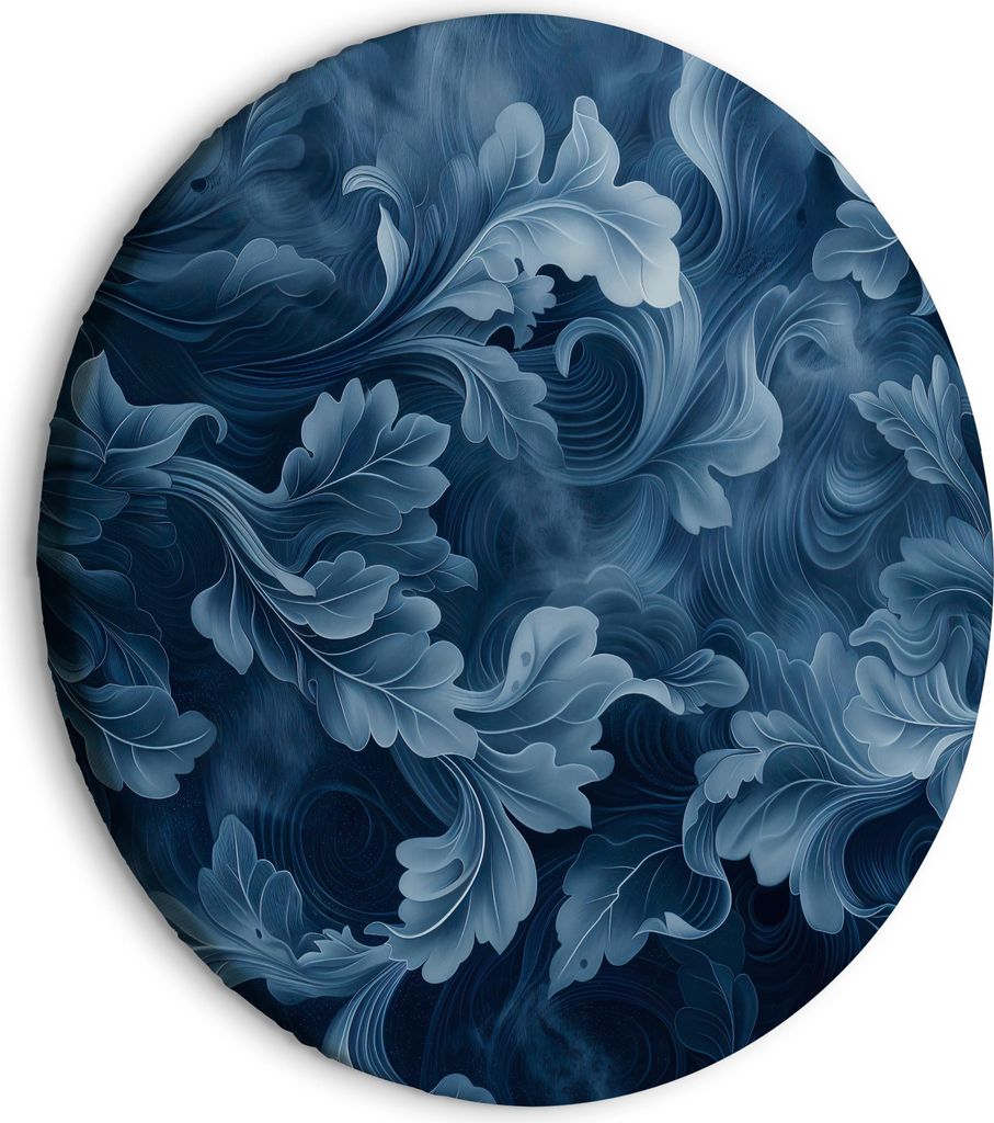Italienischer Leinwand Rundes Bild - Abstract Ornaments Dark Blue Victorian Leaves 60x60 cm Muster f-H-10010-bc-a