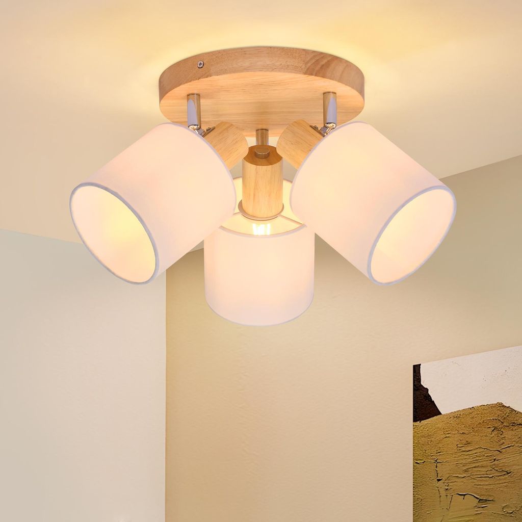 ZMH Deckenstrahler 3 Flammig Rund Holz LED Deckenlampe Produktbild 