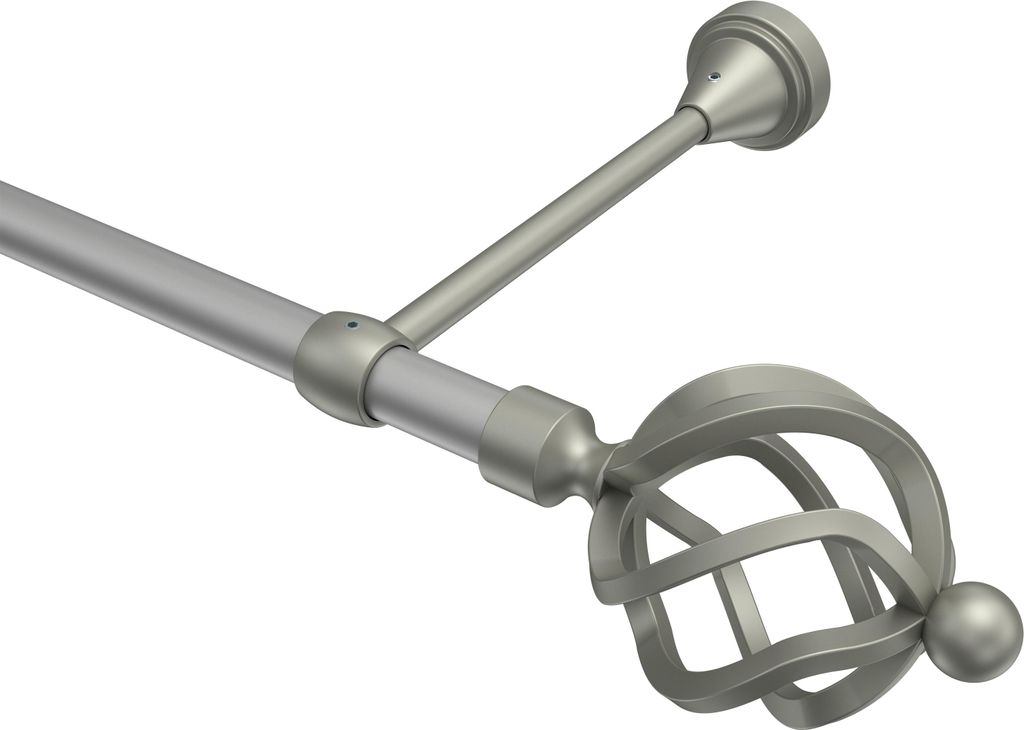 Interdeco Gardinenstange / Vorhangstange Silbergrau / Chrom matt, Typ Primus Paolo (Schmiedekugel), 16 mm Ø 1-läufig, 200 cm