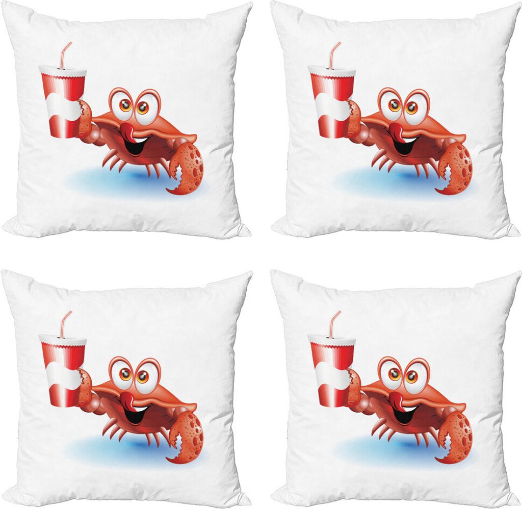 ABAKUHAUS Krabben Kissenbezug Set (4 Stück), Thirsty Meerestier, Moderner Doppelseitiger Digitaldruck, 40 cm x 40 cm, Vermilion Weiß Blau
