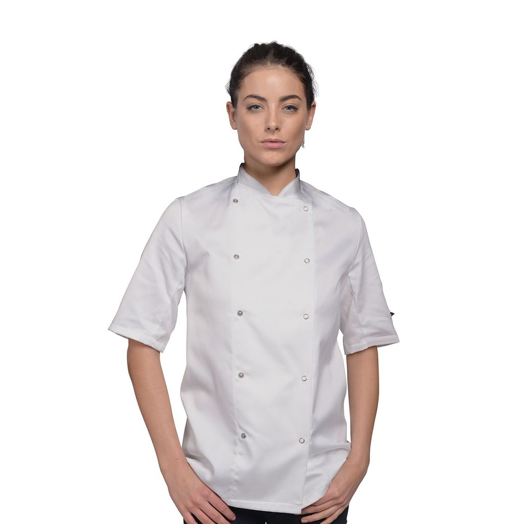 Dennys Damen Kochjacke, leicht, Kurzarm (2 Stück/Packung) BC4300 (2XL) (Weiß)