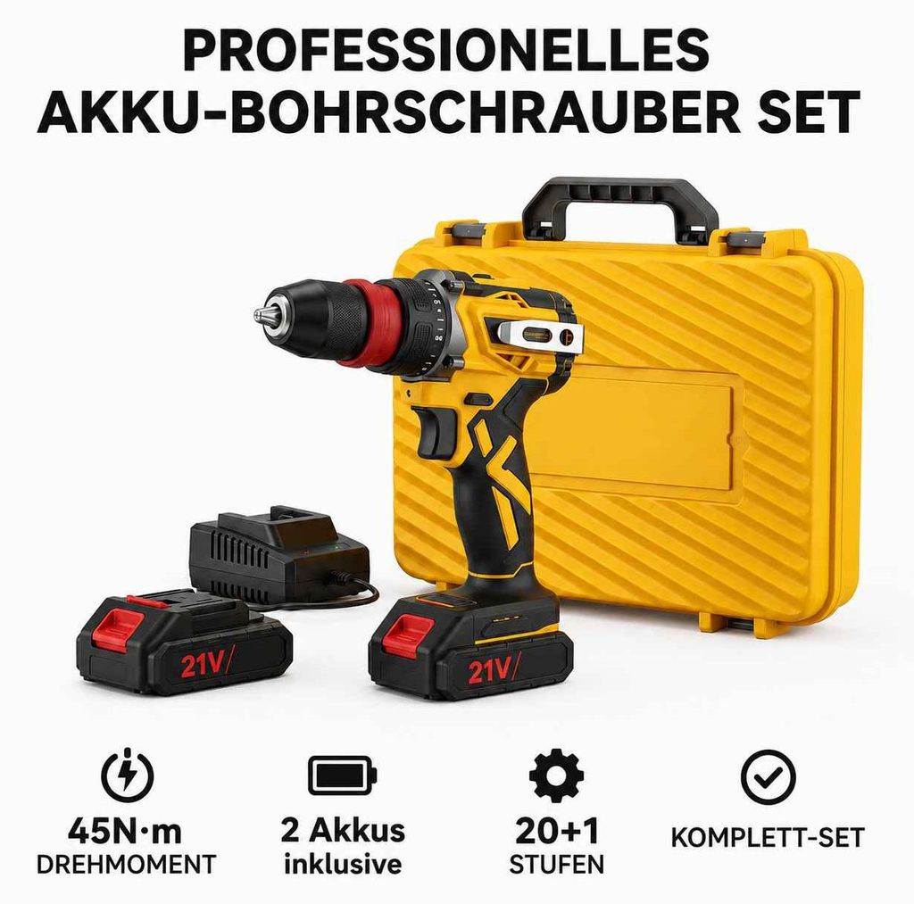 AIORBER Akkubohrschrauber Set 21V mit 2 Akkus, Bürstenloser Produktbild 