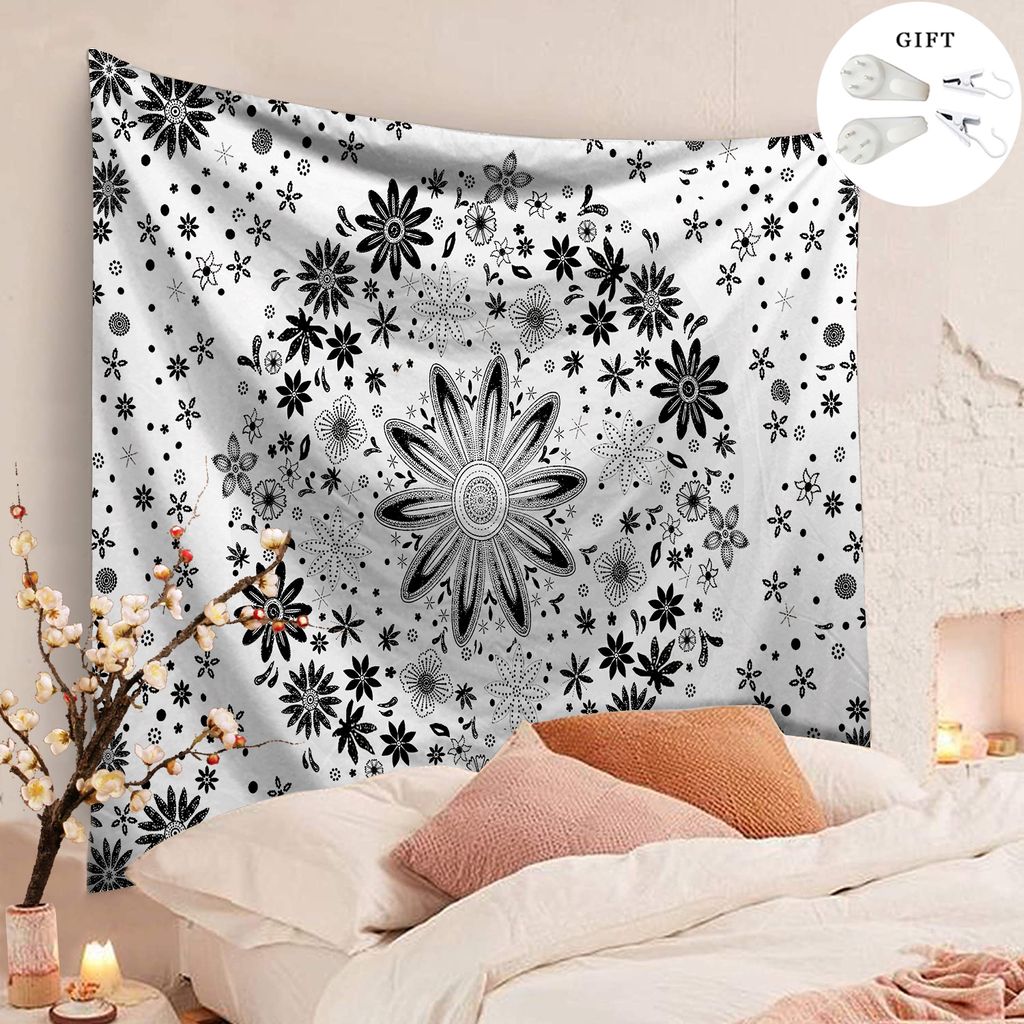200cm * 150cm Mandala Wandteppich,Böhmische Wand Art ästhetischem Kranzdesign Tagesdecke Wandbehänge Tapisserie Wandteppich(Weiß)