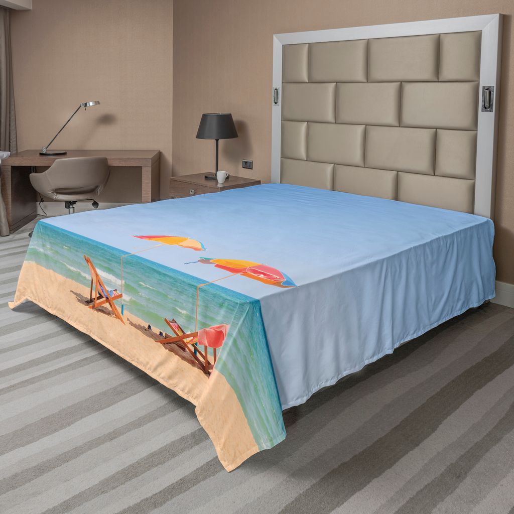 ABAKUHAUS Strand Bettlaken, Strand Stuhl Regenschirm Auf Dem Strand Freizeit Touristen Anziehungskraft Foto Druck, weiches bequemes oberes Bettlake...