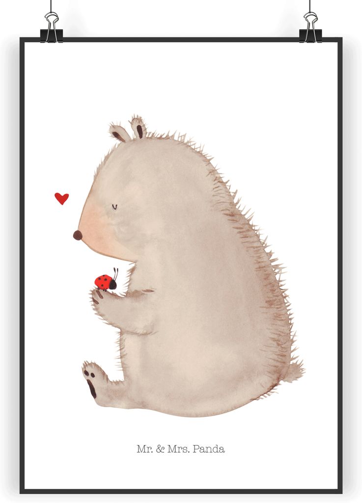 Mr. & Mrs. Panda Bild Bär Marienkäfer DIN A3 - Weiß - Geschenk, Plakat, Motivation, Wandschmuck, Freiheit, Das Leben Ist schön, drucke, wanddek...