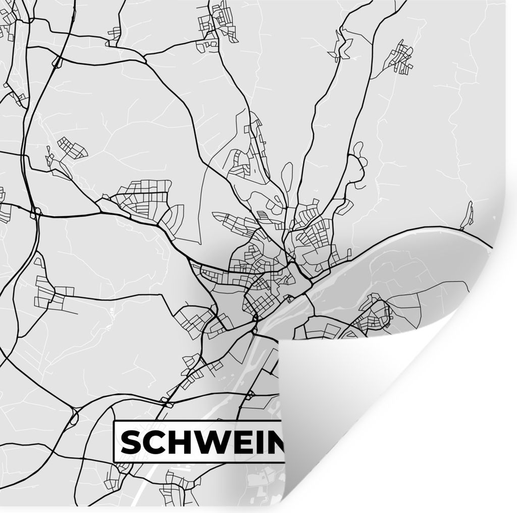 MuchoWow Wandtattoo Wandsticker Wandaufkleber Stadtplan - Schweinfurt - Deutschland - Karte 80x80 cm Selbstklebend und Repositionierbar - Wierder...