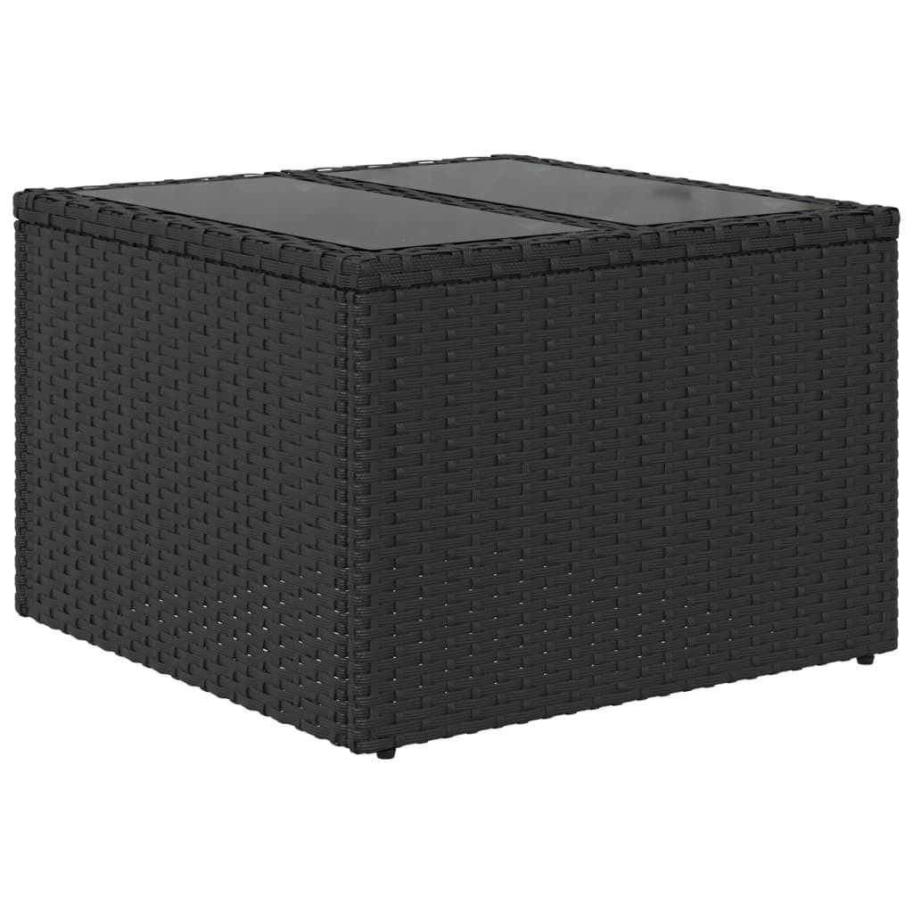 Gartentisch mit Glasplatte Schwarz 55 x 55 x 37 cm Poly Rattan