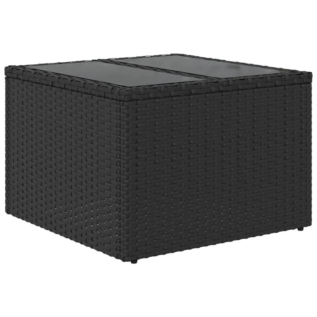 Tavolino Lounge da Esterno in Poly Rattan Nero con Piano in Vetro