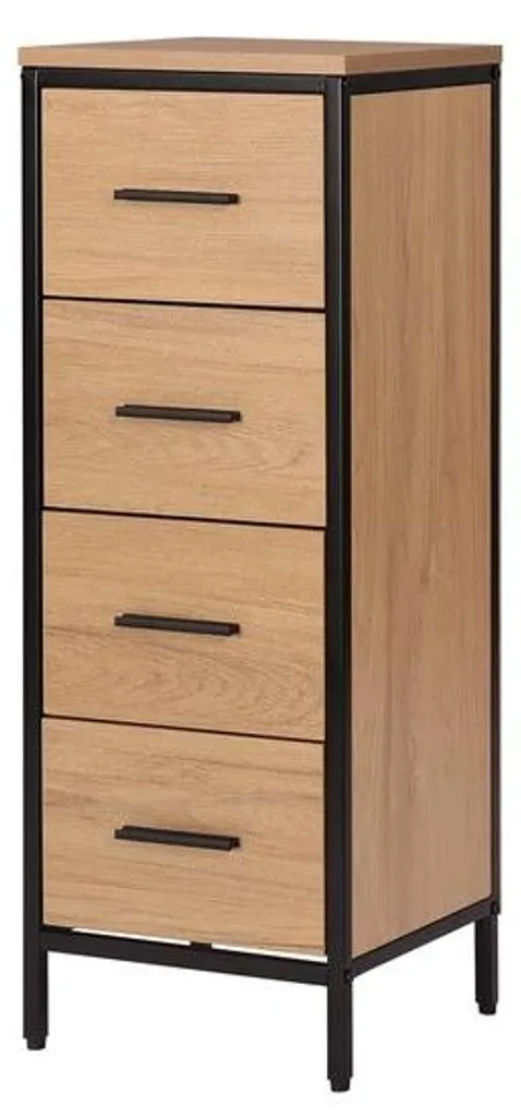 Petit meuble de rangement colonne pour salle de bain bois et noir 4 tiroirs
