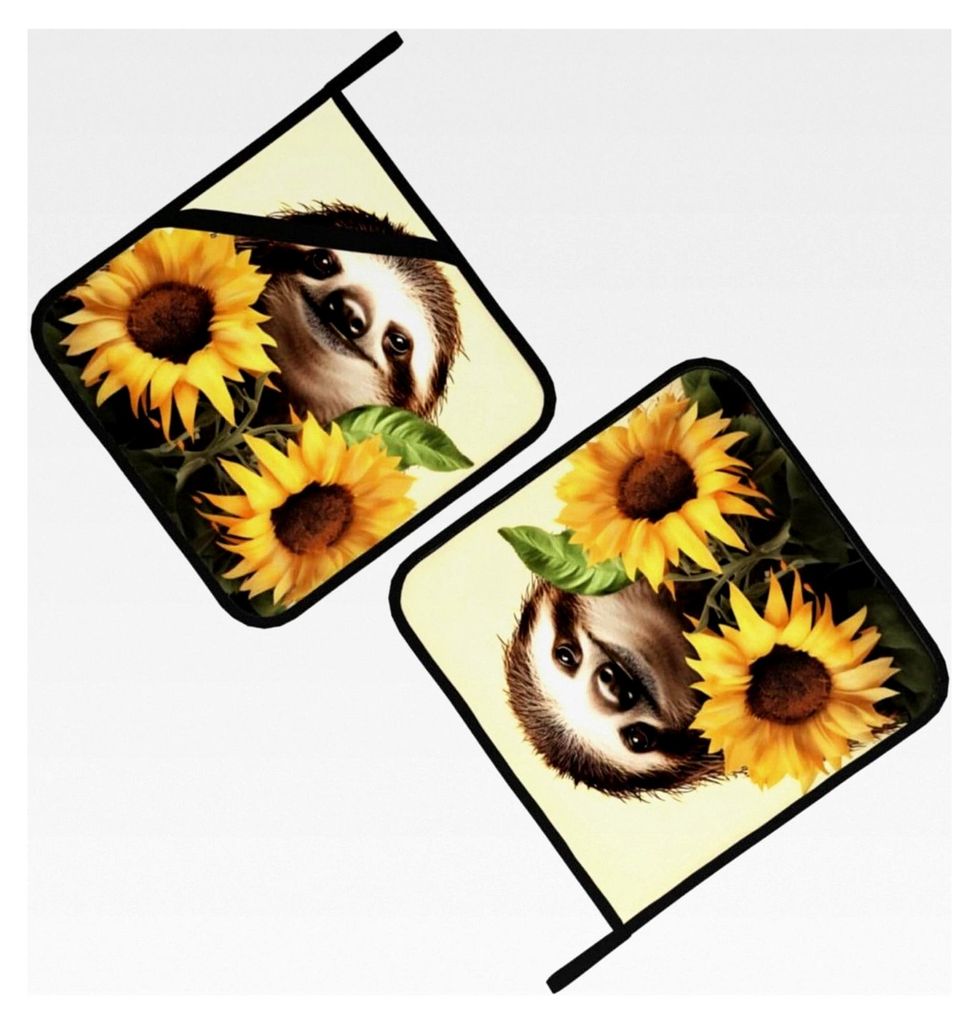 Sonnenblume Topflappen 2er Set Hitzebeständig für Küche und Ofen mit Tasche und Hängeschlaufe