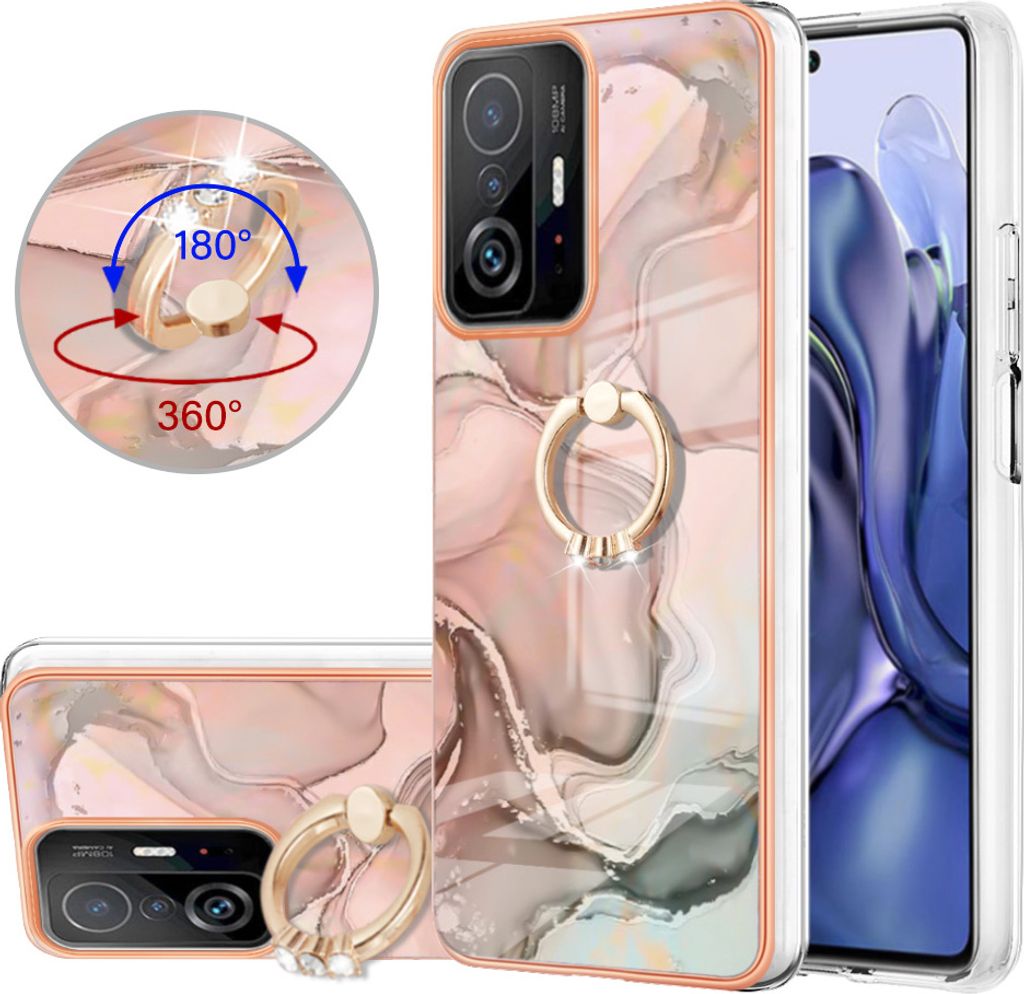 Xiaomi 11T / 11T Pro Hülle, Muster TPU Silikon Stoßdämpfer Bumper Schutzhülle mit Ring Ständer für Xiaomi 11T / 11T Pro Crème