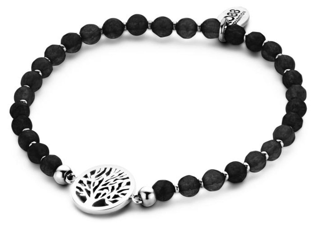 CO88 Collection Beloved 8CB-90230 Armband mit Stahleinsätzen – Lebensbaum Ø 12 mm – Jade-Naturstein 4 mm – Einheitsgröße – Schwarz / Si...