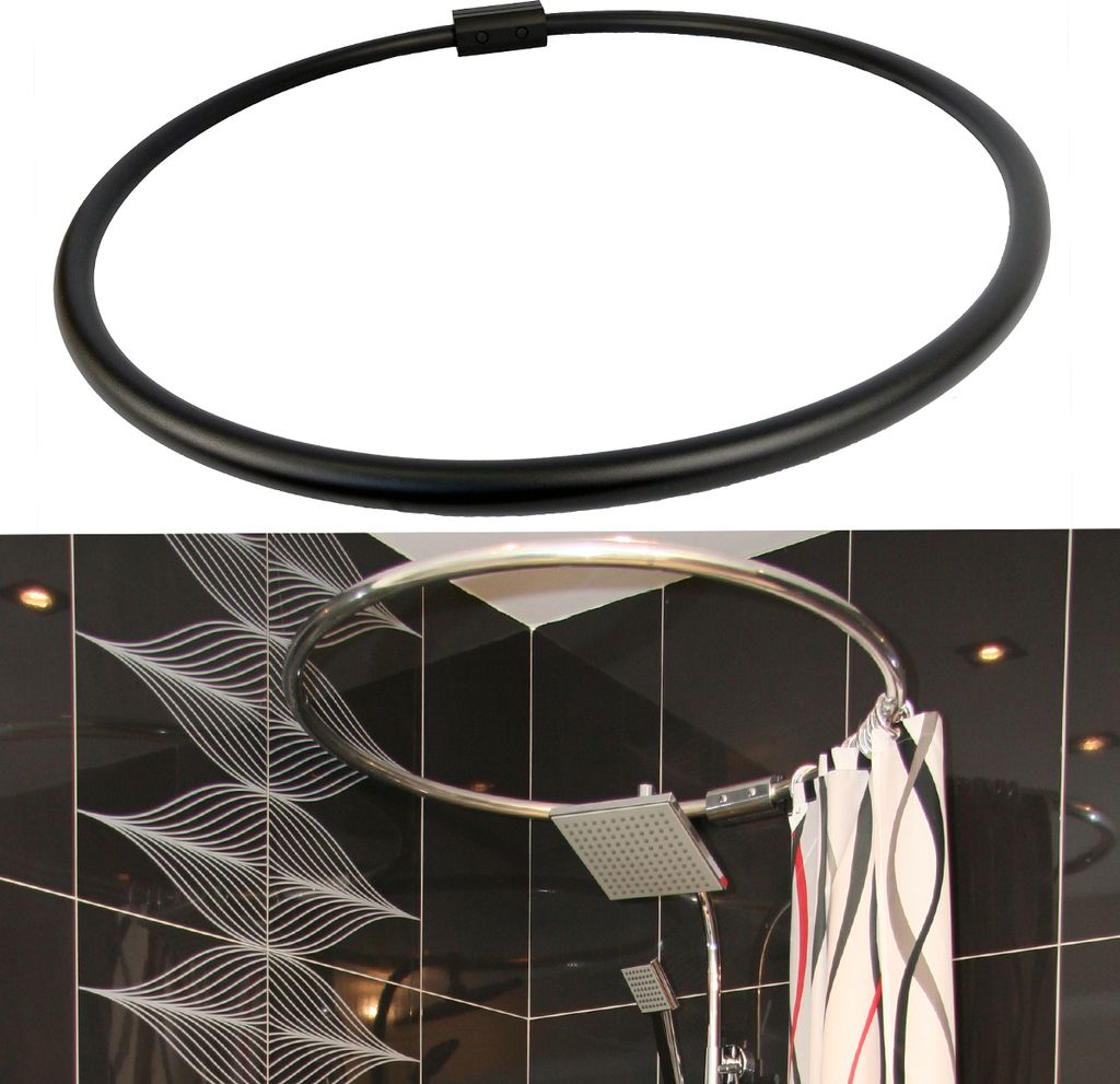 Alu Ringstange Schwarz Matt Rund Ø 80 cm Duschvorhangstange Produktbild 