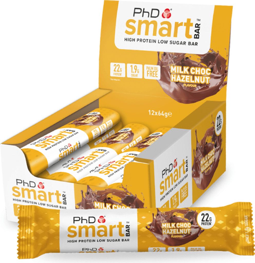 PhD Smart Bar (12x64g) Milk Choc Hazelnut - Riegel - Produktbild 