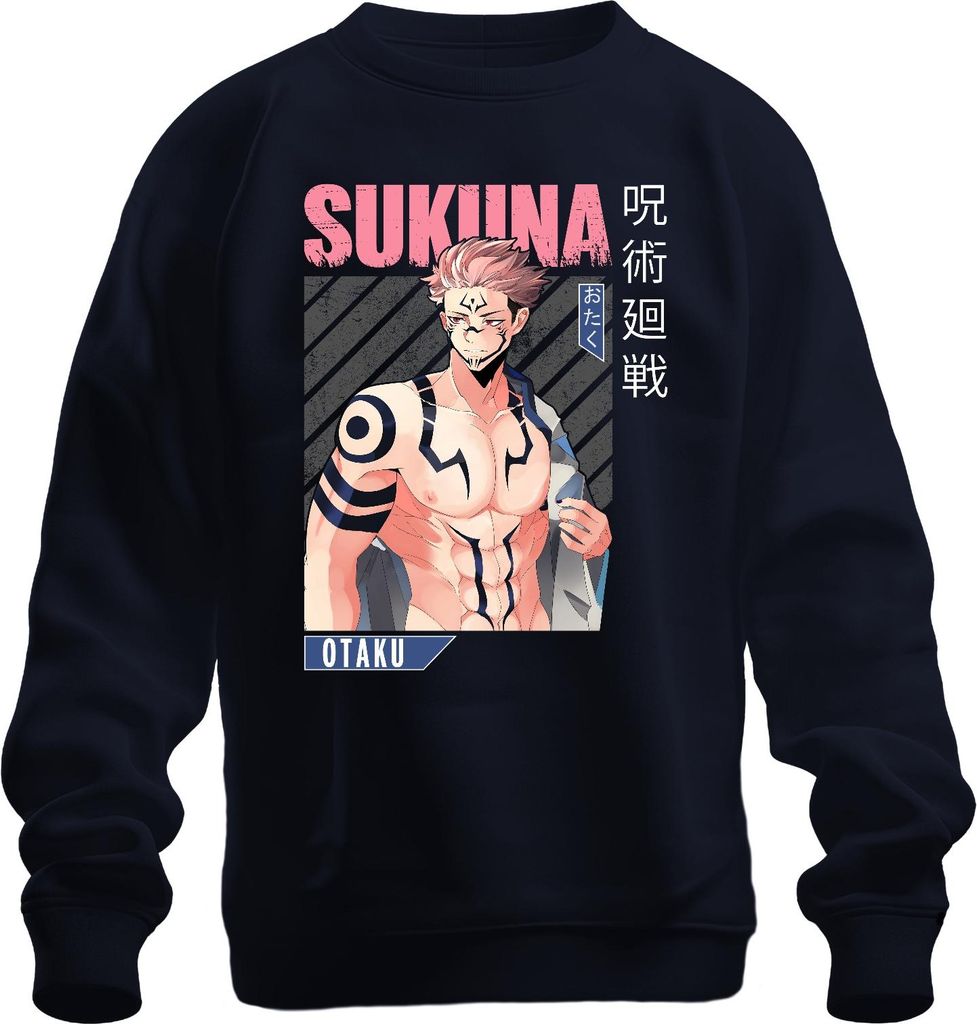 Sukuna Jujutsu Kaisen Otaku Anime Ästhetik Fan Geschenk Vintage Uni Sweatshirt Pullover, Navy, XL