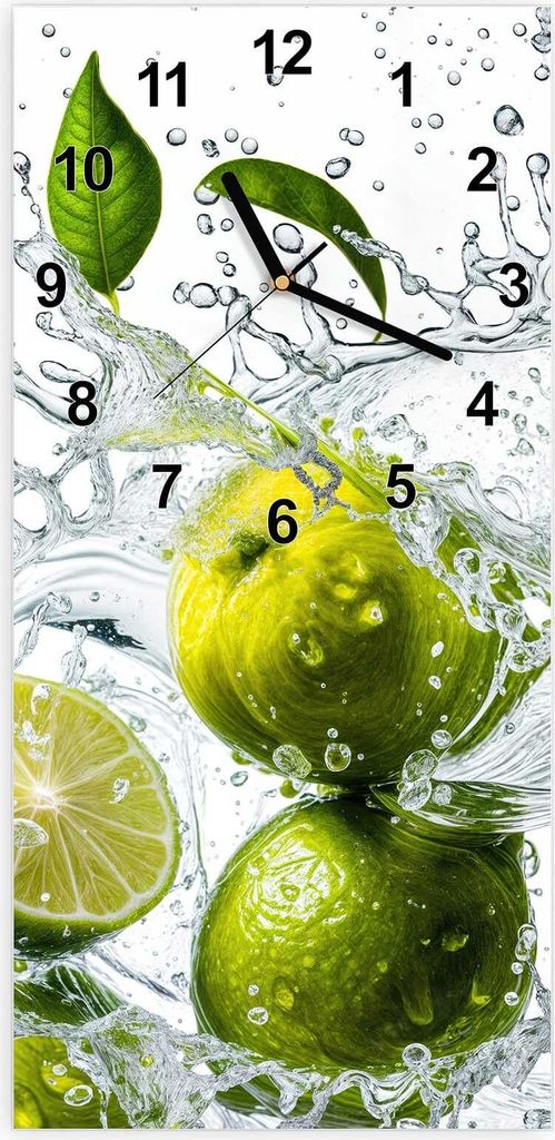 Wanduhr aus Glas mit Motiv Zitrusfrucht Spritzer- 30 x 60 cm - inkl. Aufhängesystem