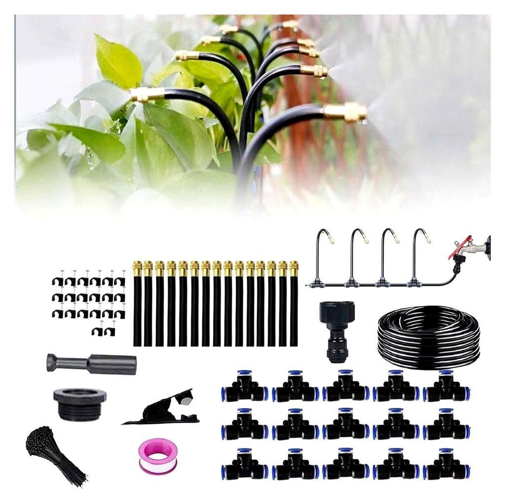 15M Bewässerungssystem für den Garten, 360° gebogenes Wassernebel-Kühlsystem, Bewässerungsset für Garten, Sprühnebel-Kühlung, Nebelbewässe...