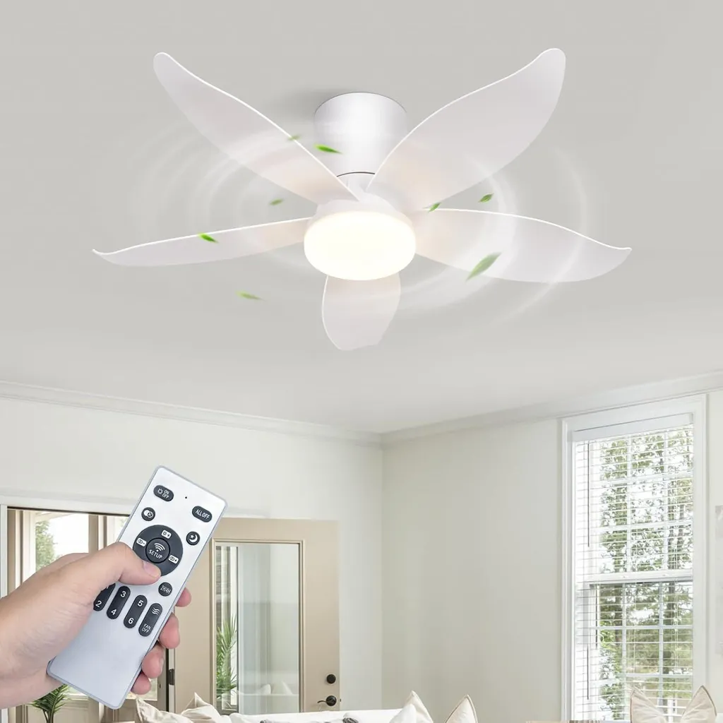 Ventilateur de plafond silencieux blanc ZMH avec lampe LED pour chambre