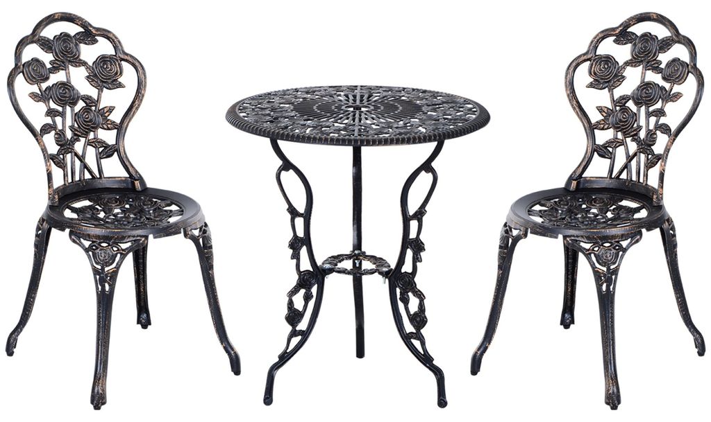 Gartenmöbel Set für 2 Personen, Gartenset Sitzgruppe Balkonmöbel Garnitur mit Tisch & Stuhl in Bronze